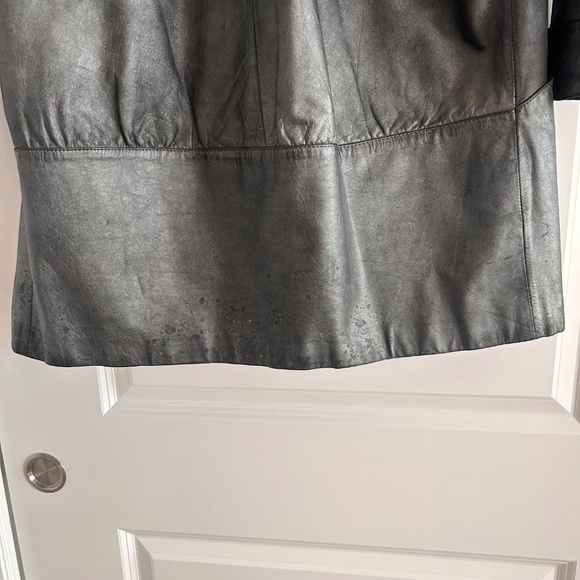 80s Vintage Avanti Leather Coat Blazer Open-Front Draped Metallic Grey Silver - Picture 9 of 11